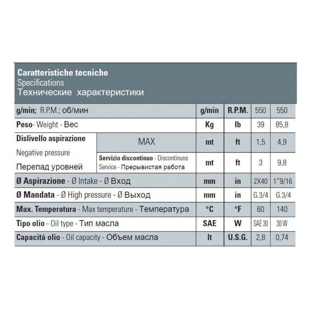 Насос Bertolini CKA 146 P, 141 л/мин, 60 бар, 550 об/мин, вал под ВОМ