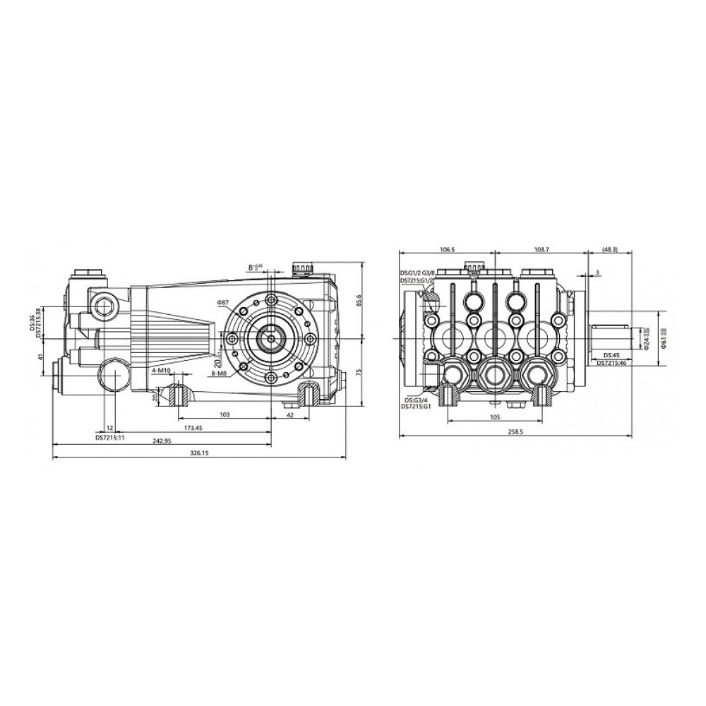 Насос высокого давления TOR DS-4020, 40 л/мин, 200 бар, межосевое 87 мм